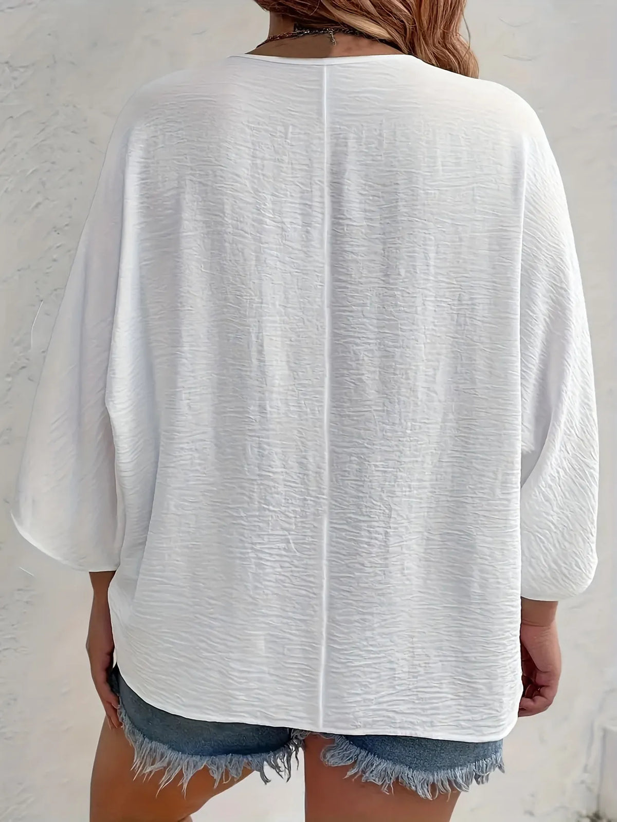 Full Size Casual V-neck Button Down Relaxed Fit Blouse Plus (2)
