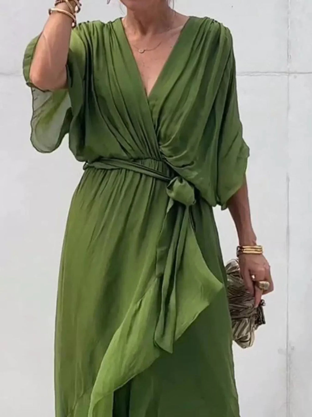 Full Size Chiffon Wrap Dress Flutter Sleeves Plus (3)
