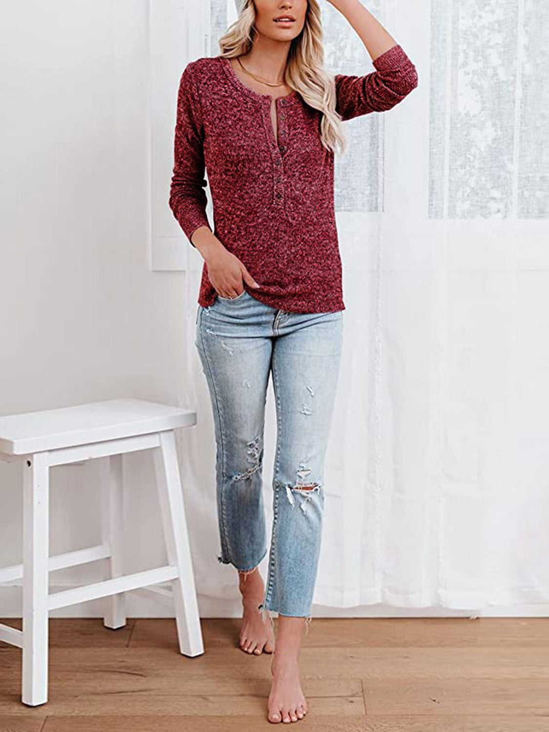 Round Neck Buttoned Long Sleeve T-shirt (6)