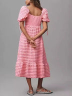 Textured Sweetheart Neck Short Sleeve Dress (9)