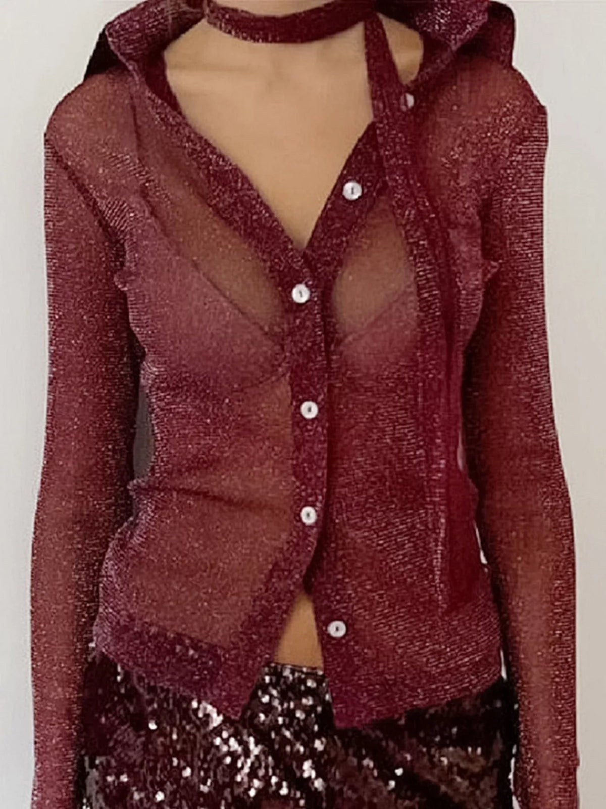 Button Down Long Sleeve Shirt Scarf (4)