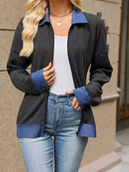 Contrast Denim Collar Zip Up Outerwear (7)