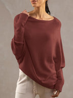 Full Size Boat Neck Batwing Sleeve Knit Top (11)
