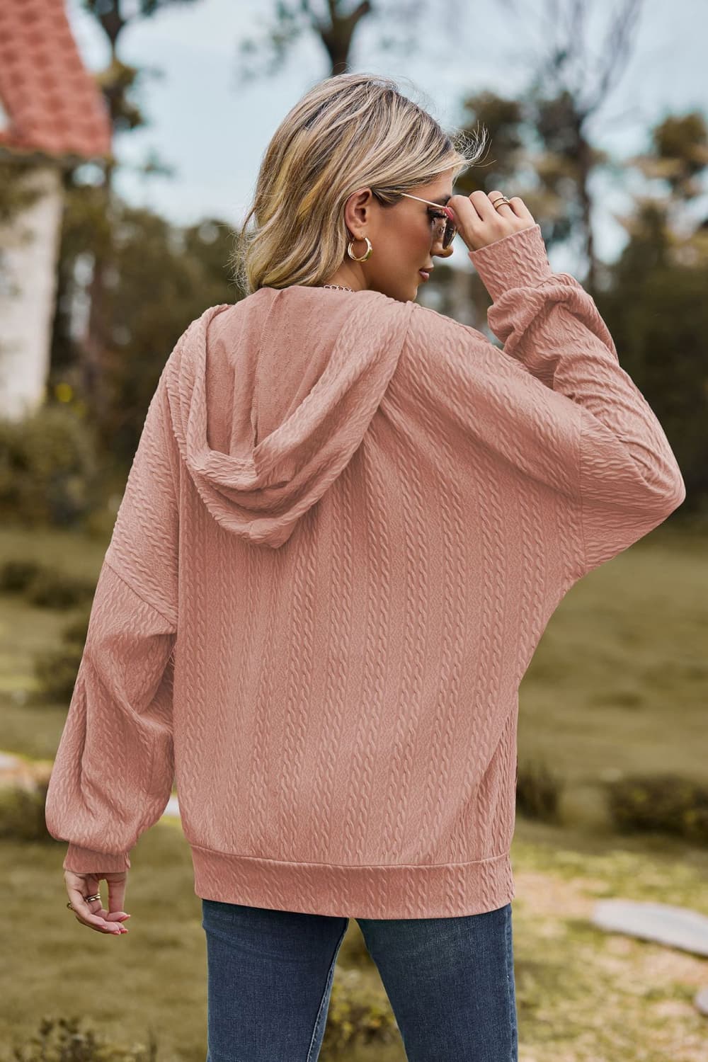Cable-knit Long Sleeve Hooded Jacket (2)