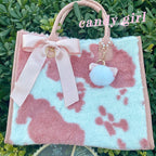 Cow Pattern Plush Bow Sweet Cute Shoulder Bag photo 3