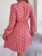 Polka Dot Tie Neck Pleated Dress (2)