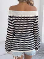 Openwork Striped Off-shoulder Knit Top (9)