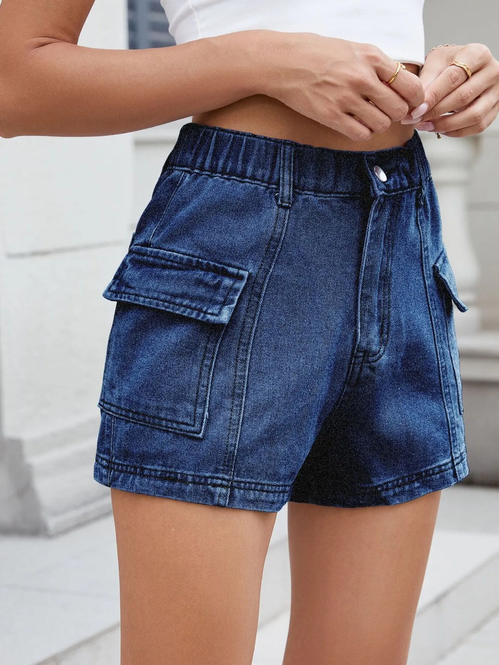 High Waist Cargo Denim Shorts (15)