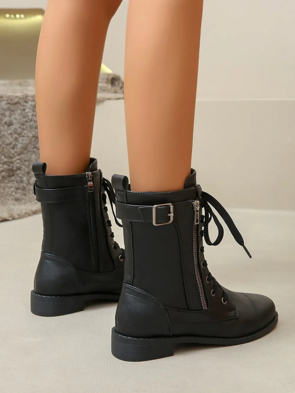 Pu Leather Lace-up Boots (2)