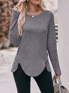 Ribbed Knit Long Sleeve T-shirt (2)