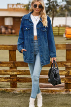 Buttoned Collared Neck Denim Jacket Pockets (16)