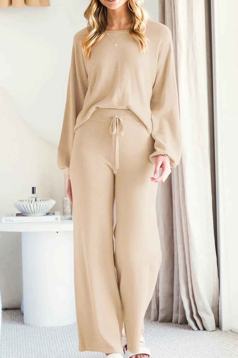 Round Neck Long Sleeve Top Pants Set (25)