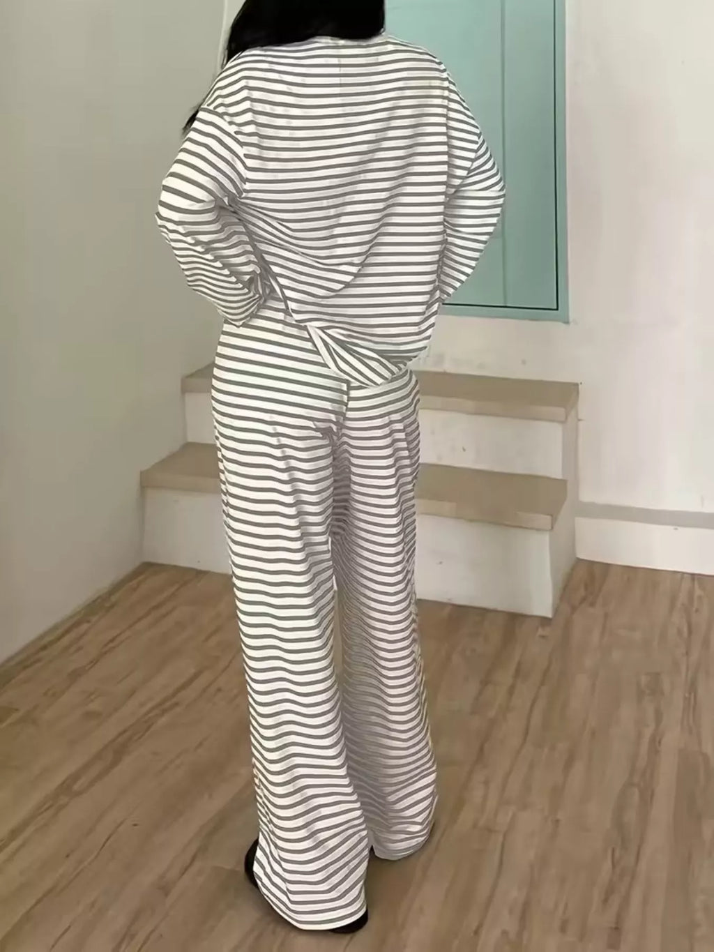 Striped Round Neck Top Pants Set (14)