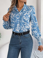 Printed Collared Neck Lantern Sleeve Shirt (5)