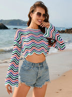 Striped Boat Neck Long Sleeve Cover Up (12)