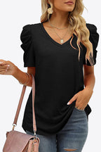 V-neck Puff Sleeve Tee (10)