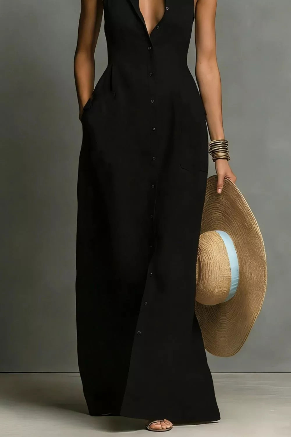 Sleeveless Button-down Maxi Dress (6)