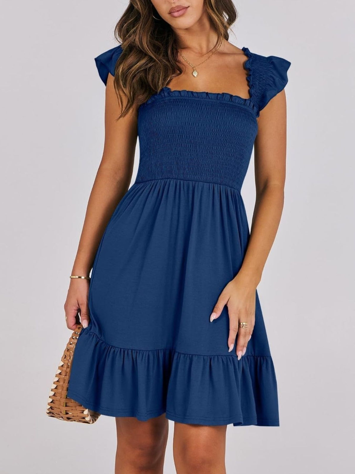 Smocked Ruffle Hem Mini Dress (12)