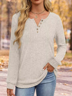 Ribbed Knit Button-front Long Sleeve T-shirt (23)