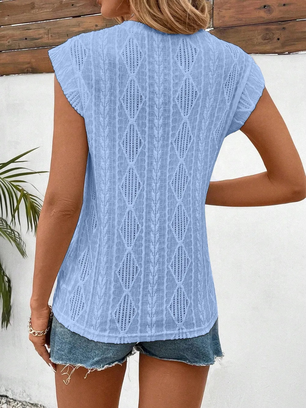 Eyelet Round Neck Cap Sleeve Top (10)