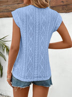 Eyelet Round Neck Cap Sleeve Top (10)