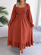 Smocked Square Neck Flounce Sleeve Dress (3)