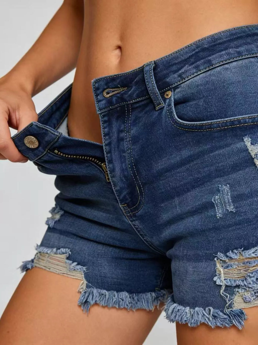 Distressed Frayed Hem Denim Shorts (2)