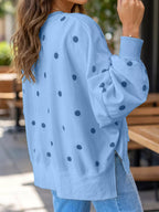 Side Slit Polka Dot Oversized Sweatshirt (11)