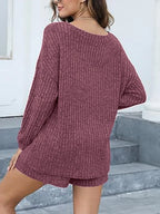 Round Neck Dropped Shoulder Top Shorts Set (2)