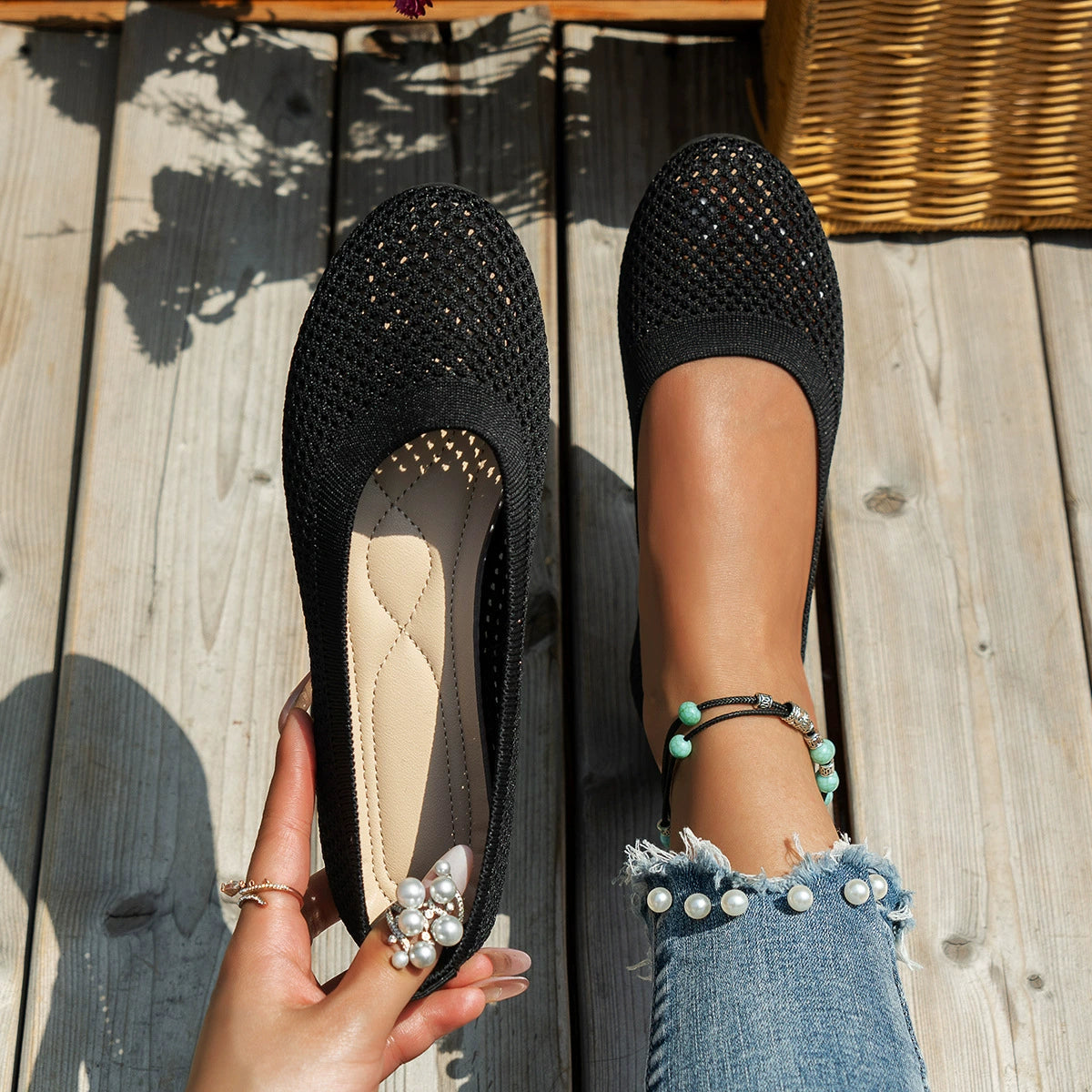 Solid Color Mesh Flat Slip-ons (9)