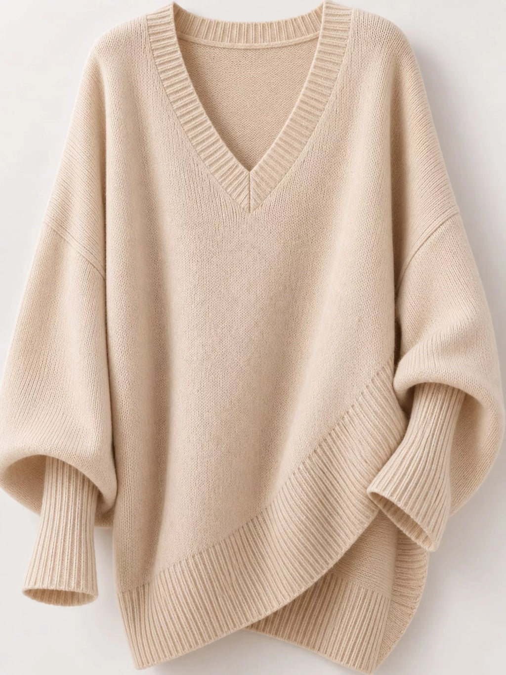 Full Size V-neck Oversized Batwing Sleeve Sweater Plus (15)
