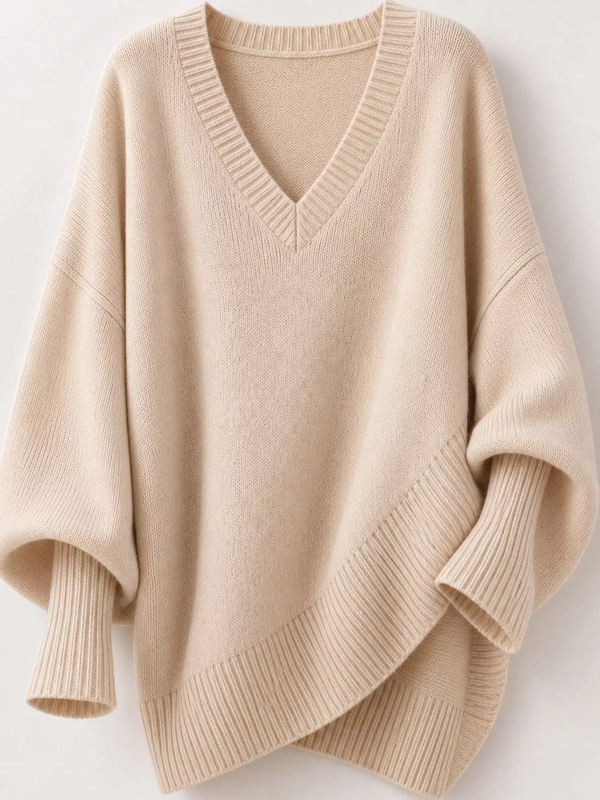 Full Size V-neck Oversized Batwing Sleeve Sweater Plus (15)