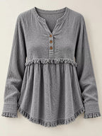 Full Size Frayed Hem Button Detail Blouse Plus (19)