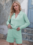 Johnny Collar Long Sleeve Top Shorts Sweater Set (3)