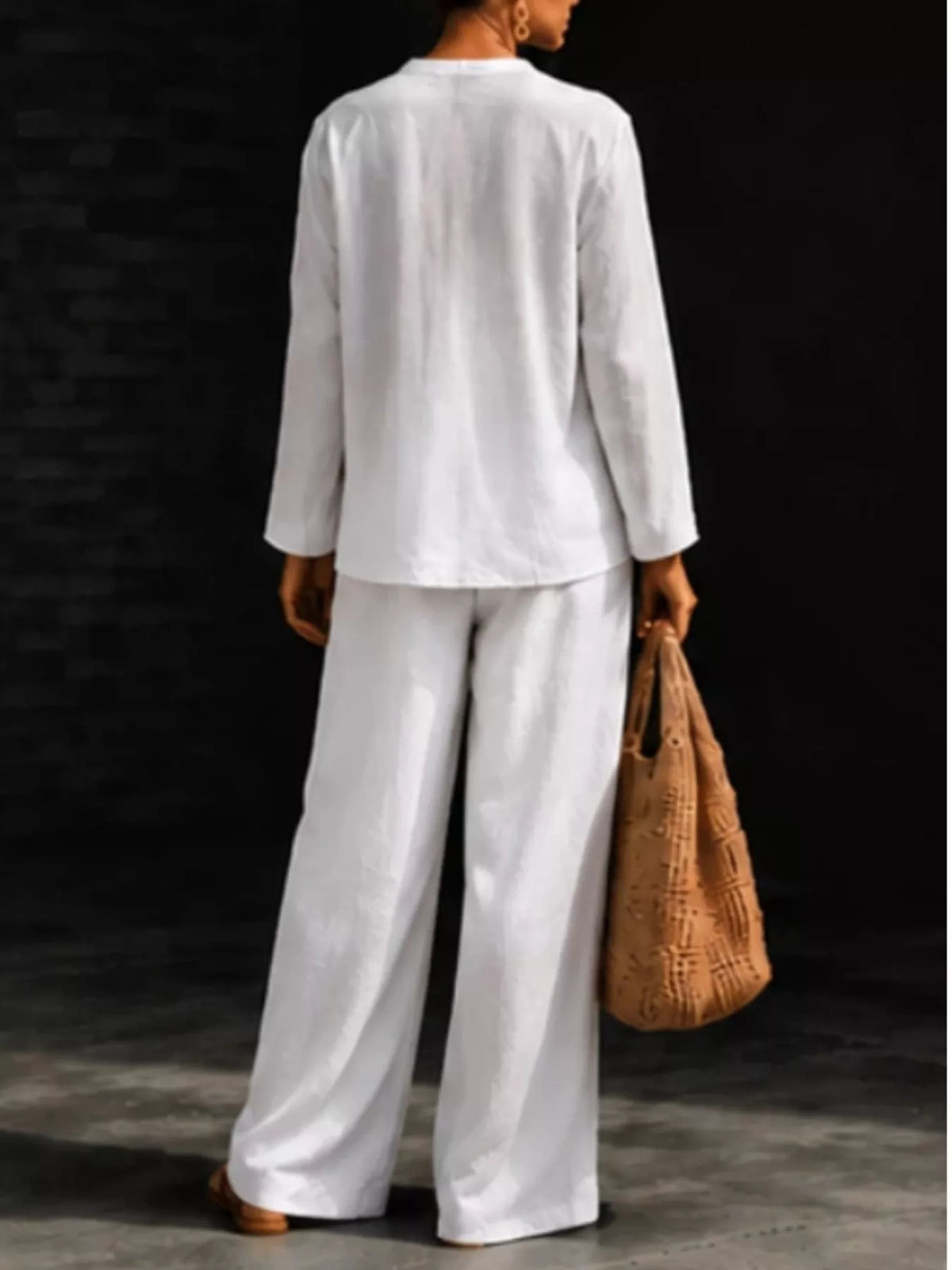 Notched Long Sleeve Top Pants Set (4)