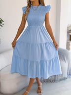Smocked Ruffled Cap Sleeve Dress (14)