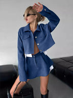 Button Up Cropped Jacket Mini Skirt Set (2)