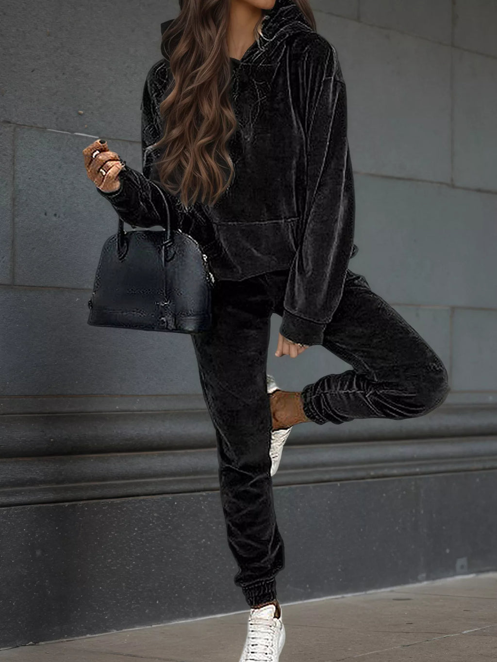 Velvet Long Sleeve Hoodie Pants Set (7)