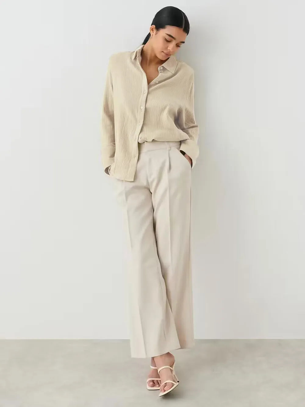 Textured Collared Neck Long Sleeve Shirt (33)