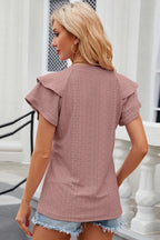 Eyelet Notched Flutter Sleeve T-shirt (16)