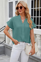 Notched Short Sleeve Blouse (14)
