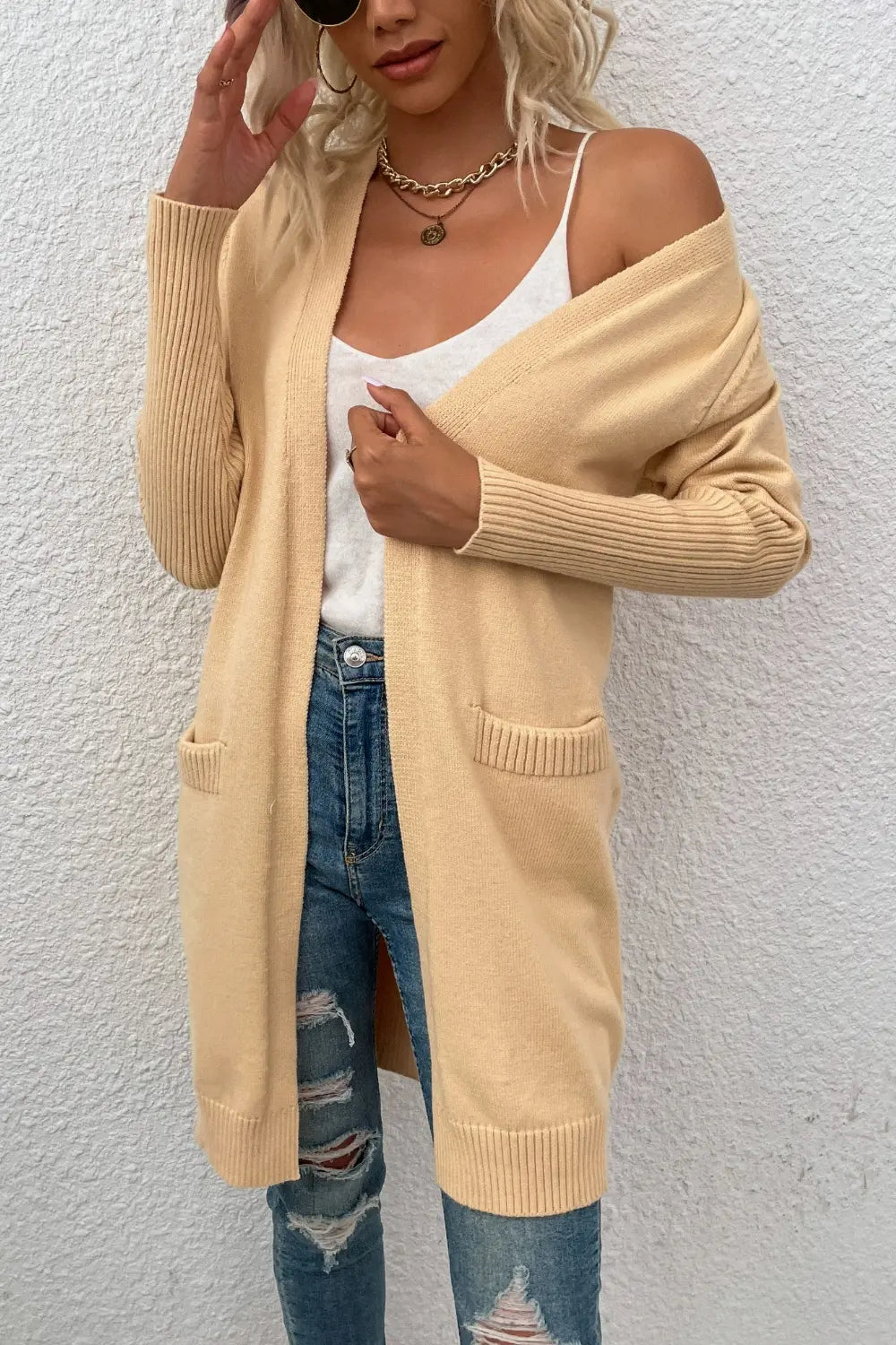 Open Front Long Sleeve Cardigan Pockets (3)