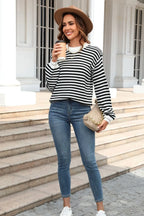 Striped Round Neck Dropped Shoulder Sweater (8)