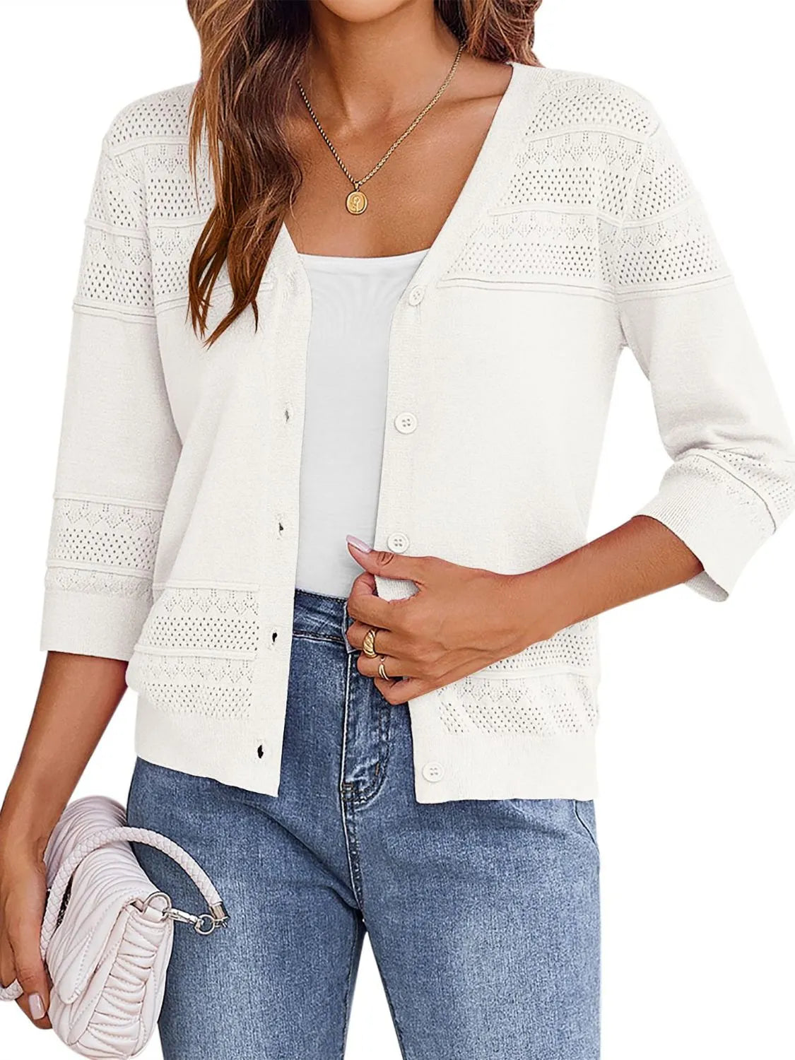 Button Up 3/4 Sleeve Cardigan (5)