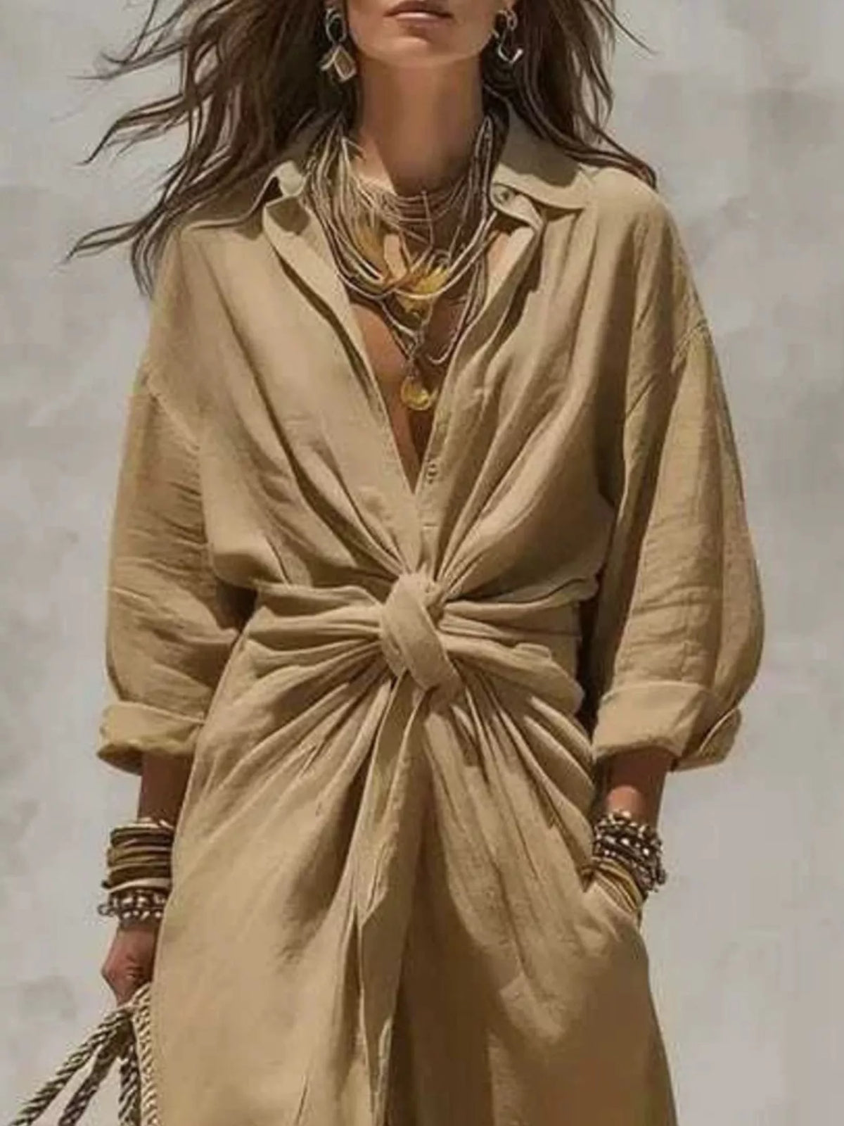 Front-tie Maxi Shirt Dress (15)