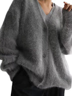 Fuzzy V-neck Button-down Cardigan (6)