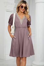 V-neck Puff Sleeve Dress (25)