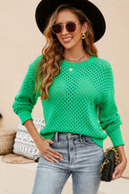 Round Neck Openwork Dropped Shoulder Knit Top (3)