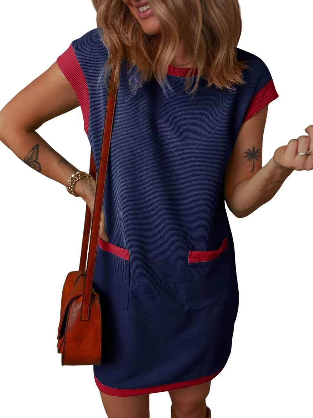 Round Neck Cap Sleeve Mini Dress (3)