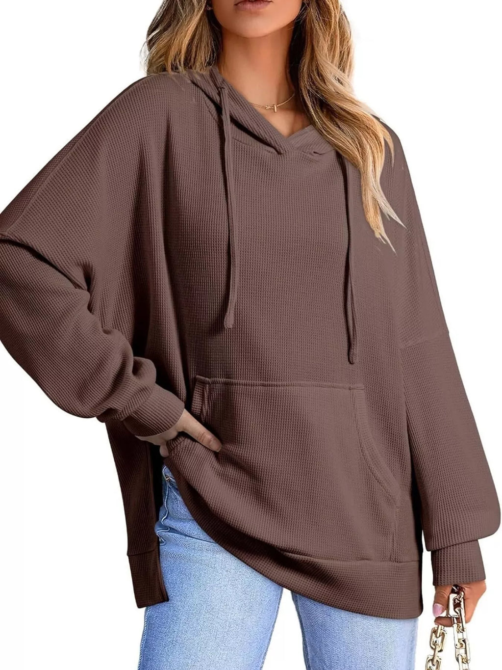 Oversized Drawstring Side Slit Hoodie (3)